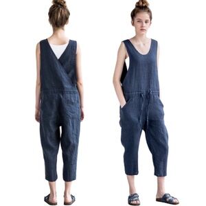 Not Perfect Linen Navy Jumpsuit